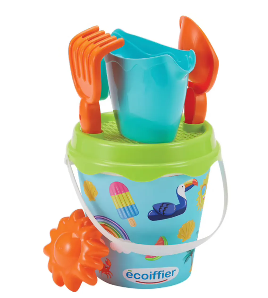 Ecoiffier Seau Garni Camion 17 Cm – Set De Plage Avec Pelle, Râteau, Tamis Et Camion Benne, Fabriqué En France, Dès 18 Mois