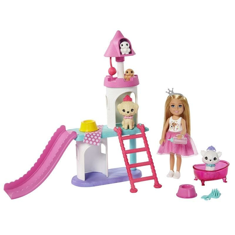Omgekeerde met tijd Hiel Barbie Princess Adventure Chelsea pop met huisdierenkasteel