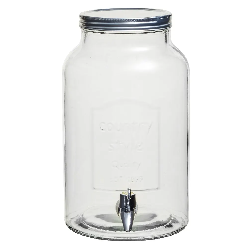 Distributeur De Boissons En Verre Sombre 5L Avec Robinet Anti-Goutte - Support Métallique - Pour Limonade, Vin, Jus