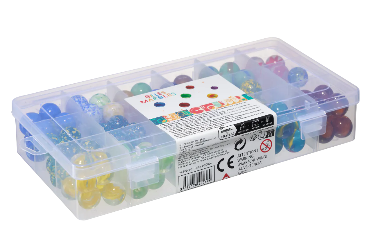 20 Billes Phosphorescentes Multicolores – Verre, 16 Mm – Boîte Transparente – Pour Circuits, DIY, Décoration