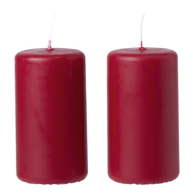 Duo De 2 Bougies Décoratives Rouges Aux Motifs Dorés En Reliefs 7 / 14cm De Haut Sur 7cm De Diamètre - Décoration