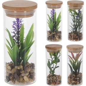 Plante Artificielle Dans Un Vase Avec Couvercle Bambou