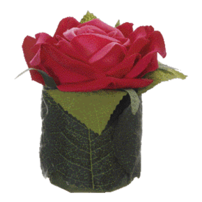 Rose Artificielle Rouge Dans Un Pot Recouvert De Feuilles H.8cm