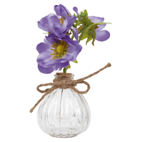 Composition Florale Artificielle Avec Vase En Verre H.17cm