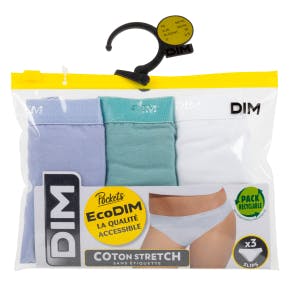 Dim Pockets Pack 3 Slips Blanc/vert/lilas