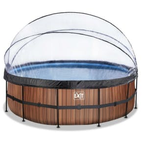 Exit Frame Pool ø450x122cm (12v Zandfilter) – Timber Style + Overkapping