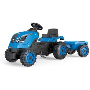 Smoby Farmer Xl Traptractor Blauw + Aanhangwagen