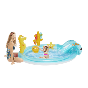Opblaasbaar Kinderzwembad Met Glijbaan 198 X 175 X 33 Cm  Zeepaardje