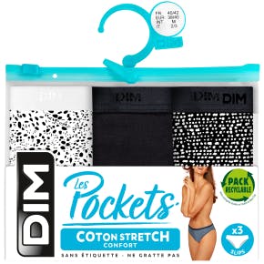 Dim Lot 3 Slips Pocket Coton Noir/blanc
