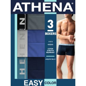 Athena - Lot 3 Boxers Unis Marine/bleu/gris Homme Easy Color