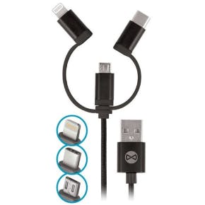 Cable Charge Et Synchro Iphone/android - 3 En 1 Noir 