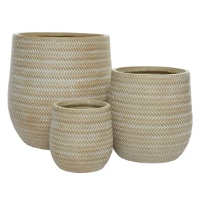 3 Cache-pots Fibre D'argile Rond Effet Bambou