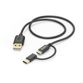 Câble Micro-usb 2 En 1 Avec Adaptateur Usb Type-c 1 M Noir