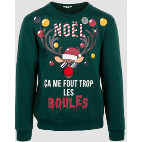 Sweat Vert Noël "ça Me Fout Les Boules"