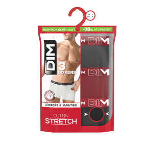 Dim Lot 3 Boxers Coton Stretch Gris/rouge/noir