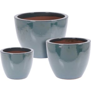 Pots En Céramique Bleu Vitrée X3