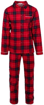 El Búho Nocturno Pyjama Homme Hiver Flanelle 100% Coton – Carreaux Rouge, Col Revers, Très Chaud XL