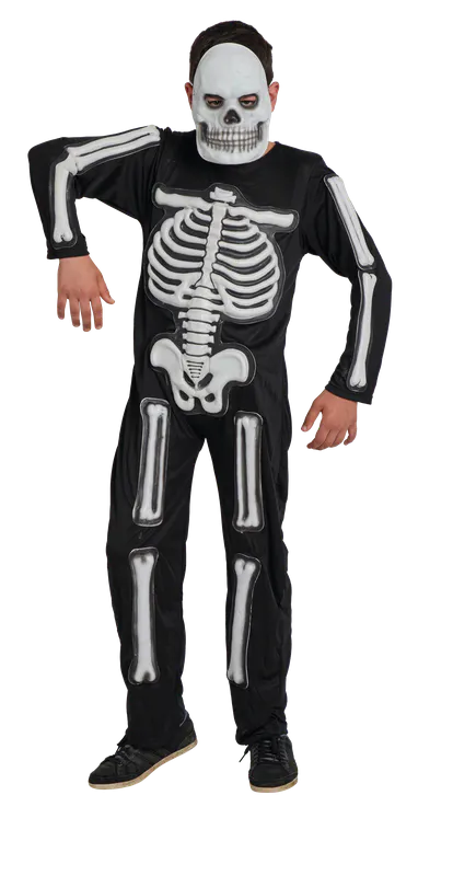 Costume Squelette Lumineux Pour Enfant – Combinaison, Capuche, Gants Et Guêtres – Effet Phosphorescent, Taille L (130-140 Cm) Pour Halloween