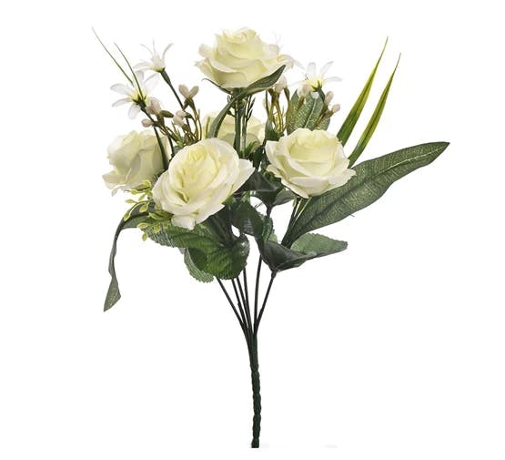 Bouquet De Roses Blanches Artificielles Avec Feuilles Et Bourgeons 