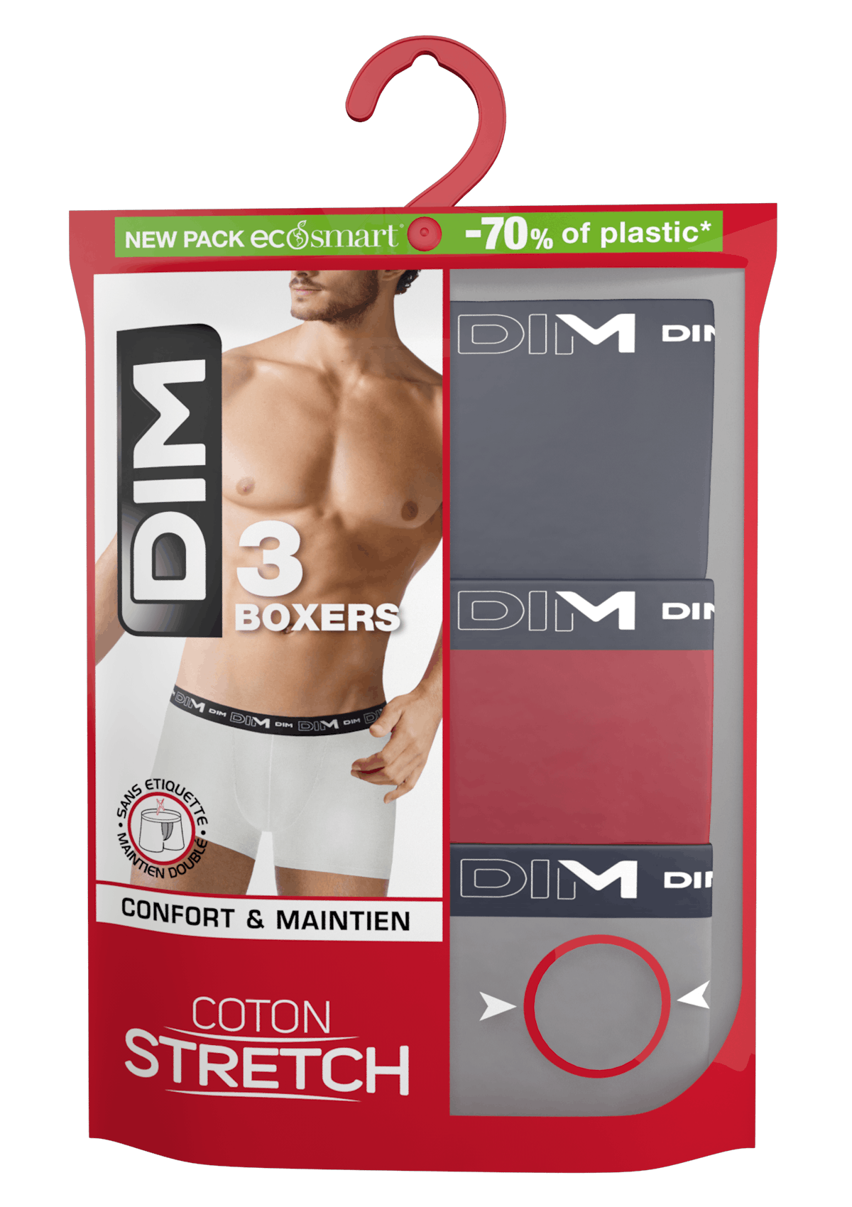 Dim Lot De 3 Boxers Coton Stretch Denim/rouge/acier