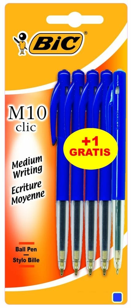 BIC Balpen M10 Clic Blauw 4+1 GRATIS