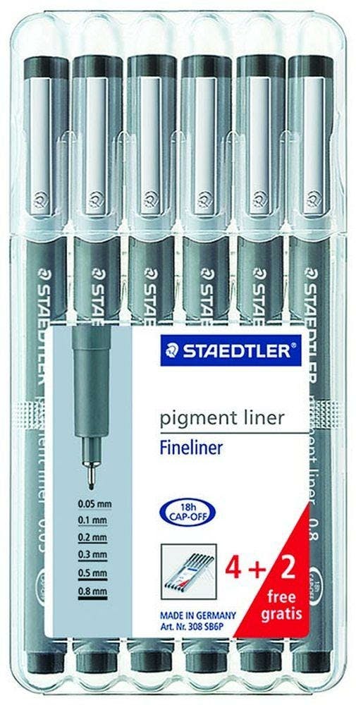 Lot de 4+2 pigment liner STAEDTLER