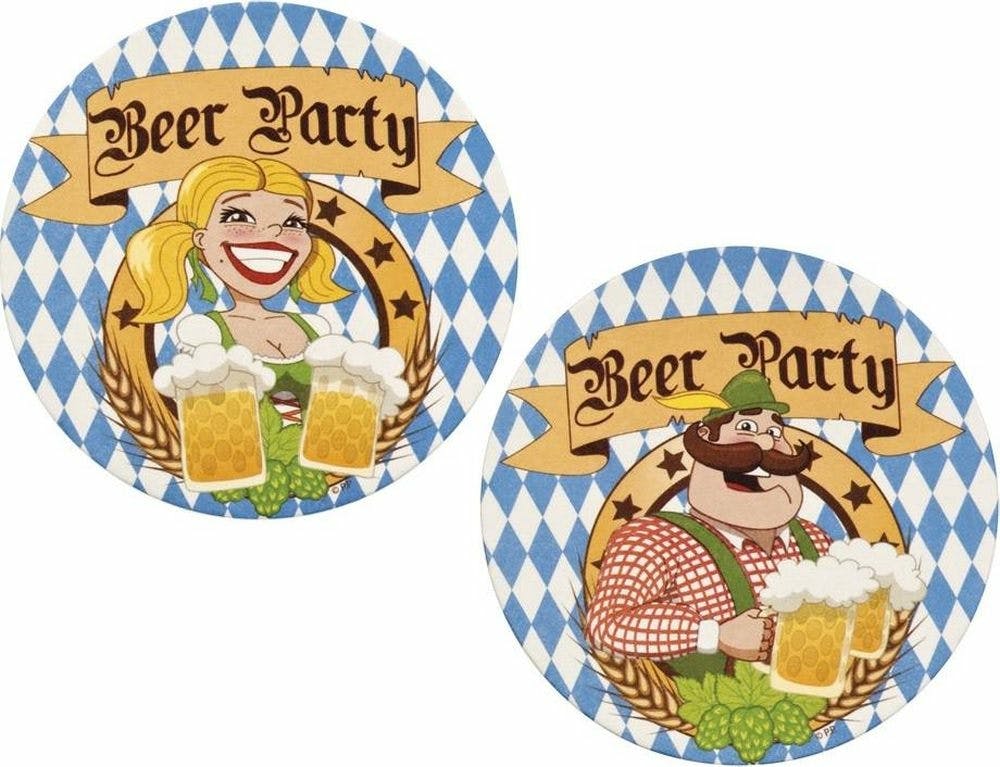 Set 10 Bierviltjes 'Beer Party' 10cm (1 Van Assortiment)