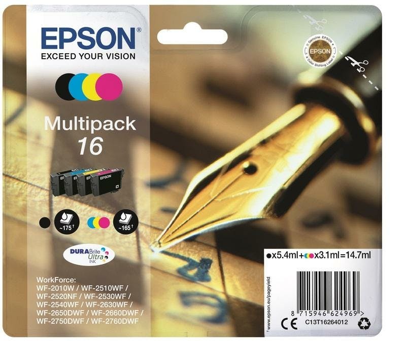 Cartouches D'encre Epson T1626 Pack De 4 Noir - Couleurs 