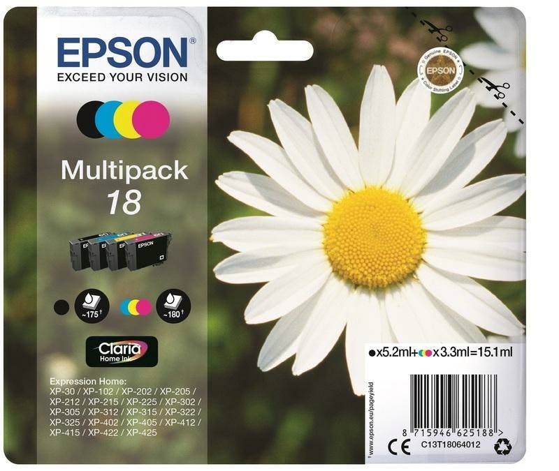 Epson T1806 Multipack (Cyaan-Magenta-Geel-Zwart)