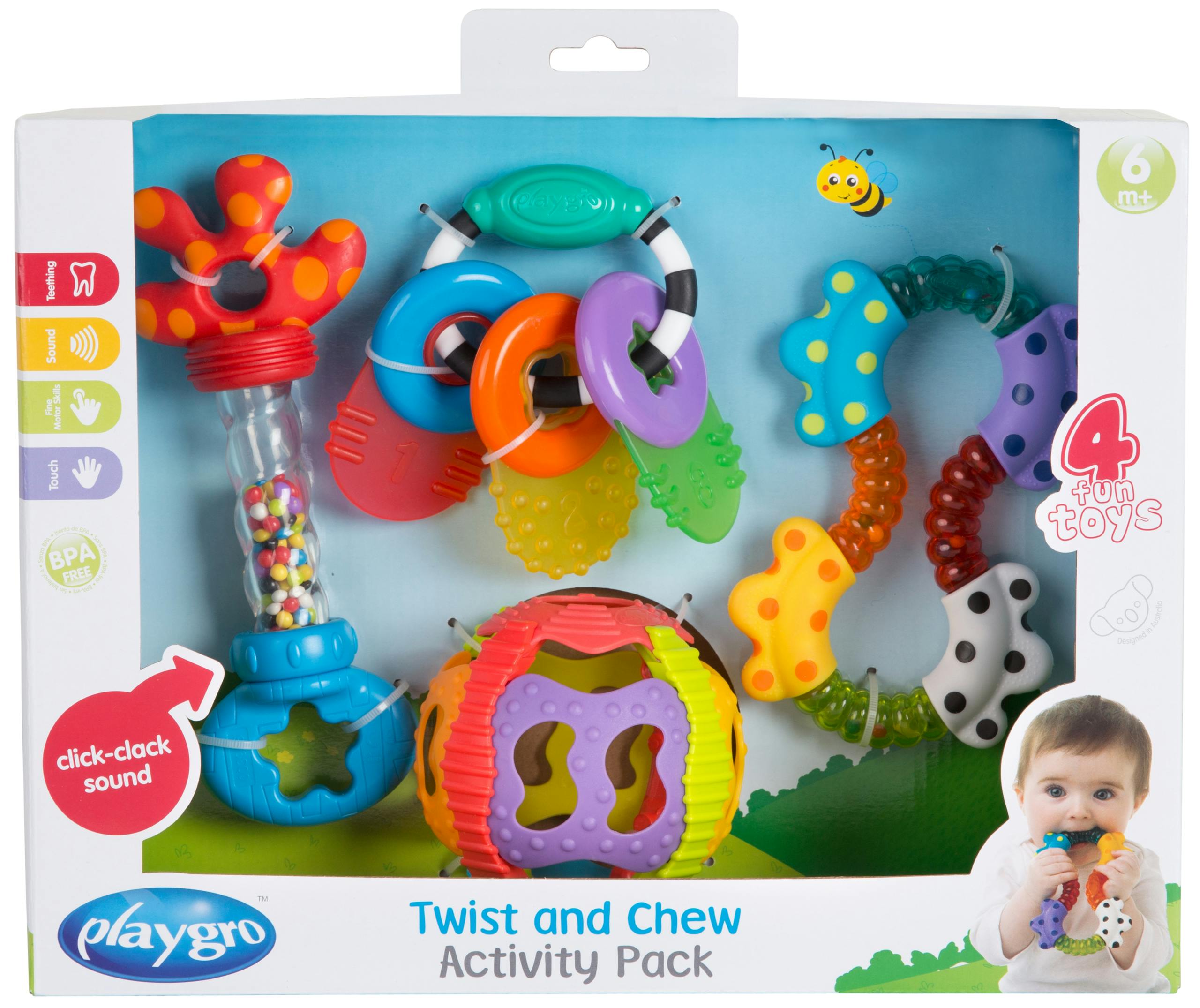 Playgro | Twist And Chew Pack d’Activités | 4 Jouets