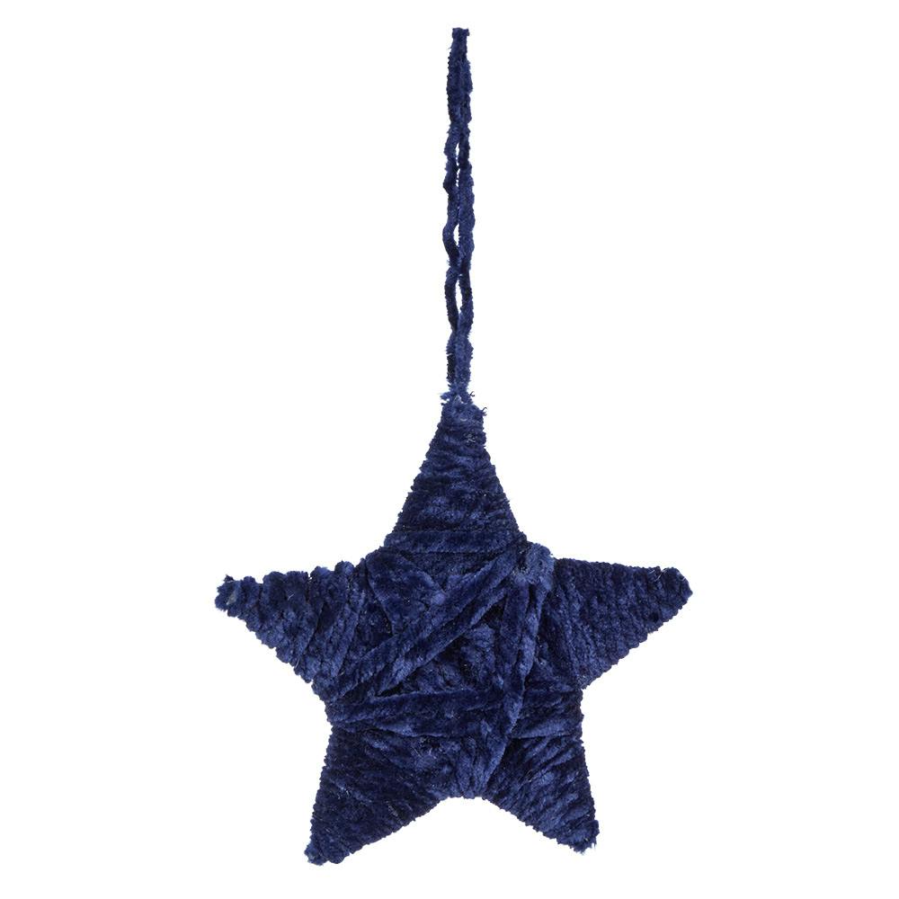 Kerstboomhanger Ster Blauw Wol 10 X 19 Cm
