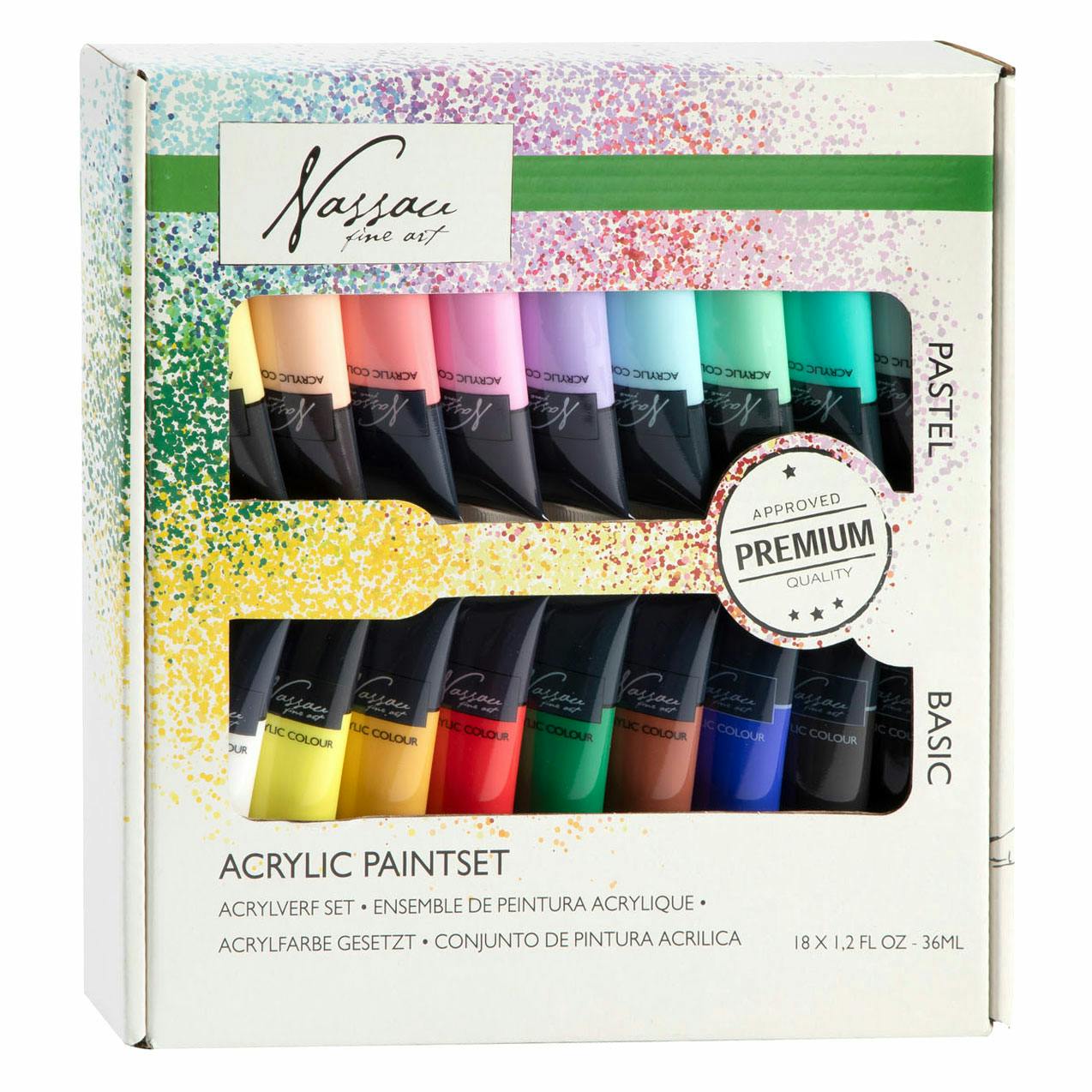 Nassau acrylverf set primaire + pastel kleuren 18 x 36 ml