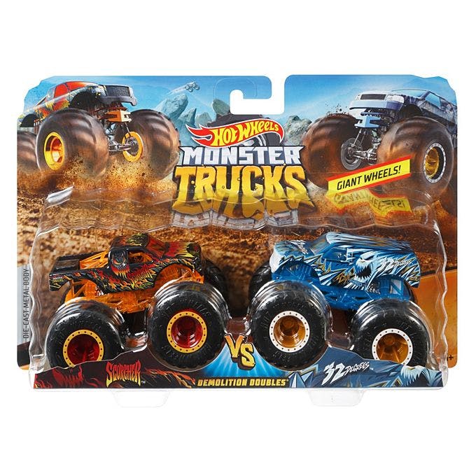 Hot Wheels Monster Trucks Demolition Speelgoedauto 1:64 (1 Van Assortiment) - 2 Stuks