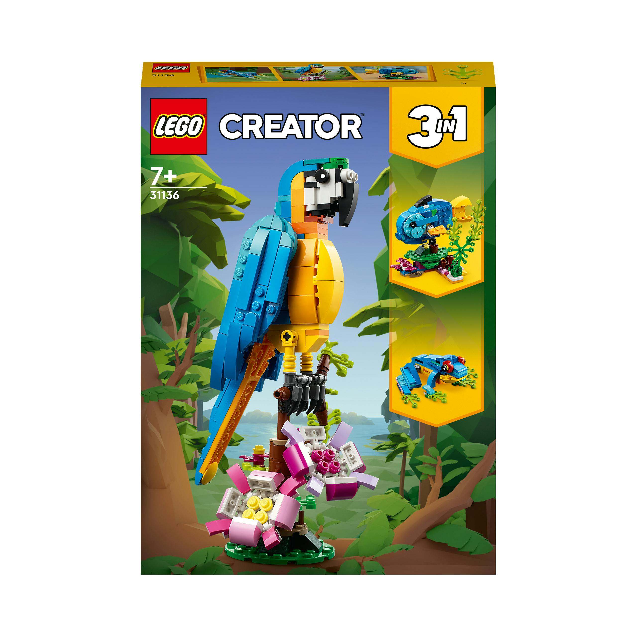 LEGO Creator 3 In 1 Exotische Papegaai - Kikker -Vis (31136)