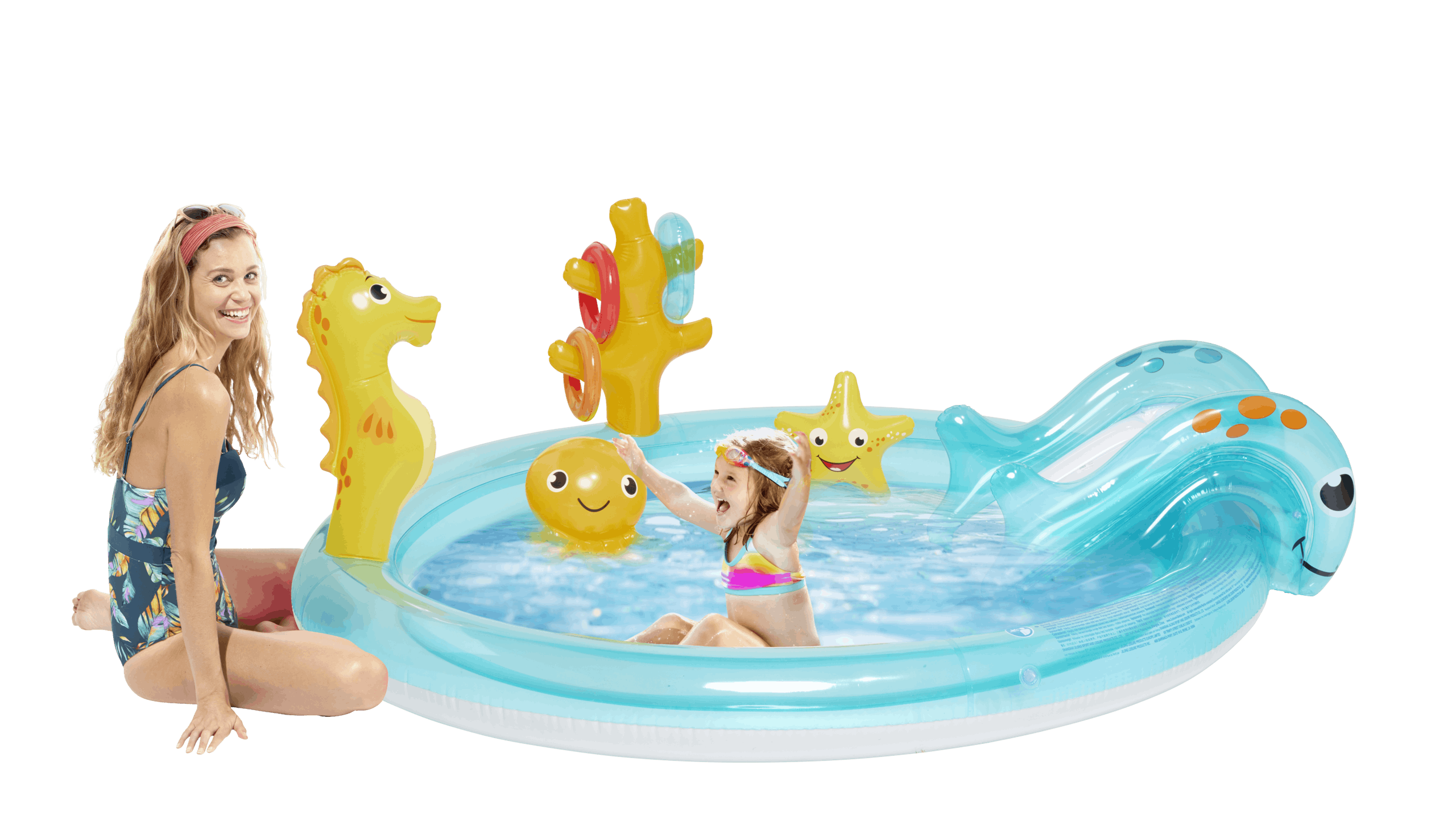Opblaasbaar Kinderzwembad Met Glijbaan 198 X 175 X 33 Cm Zeepaardje