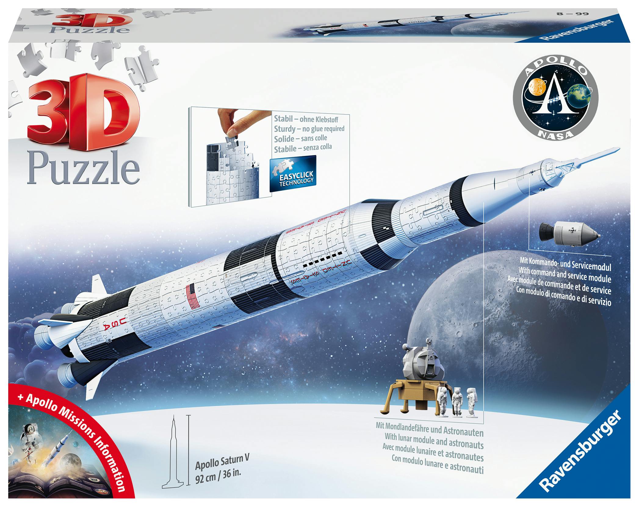 Ravensburger Puzzle 3d Fusée Apollo Saturn V - 440 Pièces