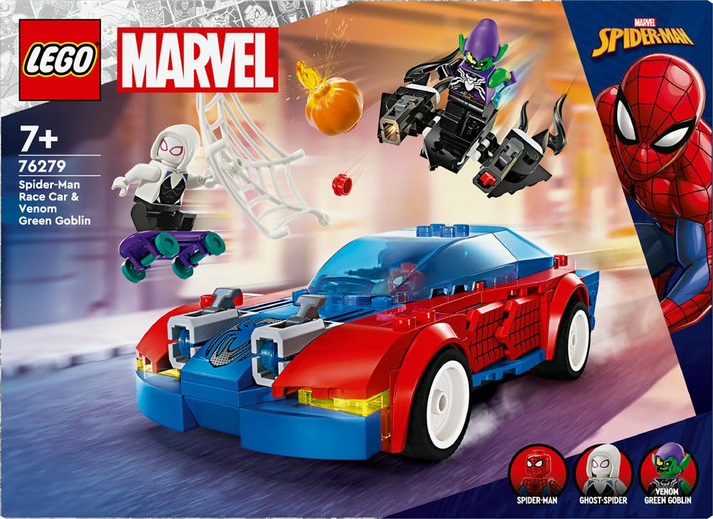 Lego Marvel La Voiture De Course De Spider-man Contre Le Bouffon Vert Venomisé (76279)