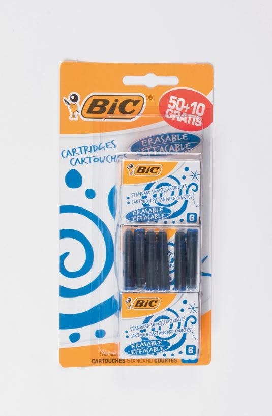 Bic Inktpatronen "standard" Kort, Set Van 50+10 Gratis - Blauw (blister)