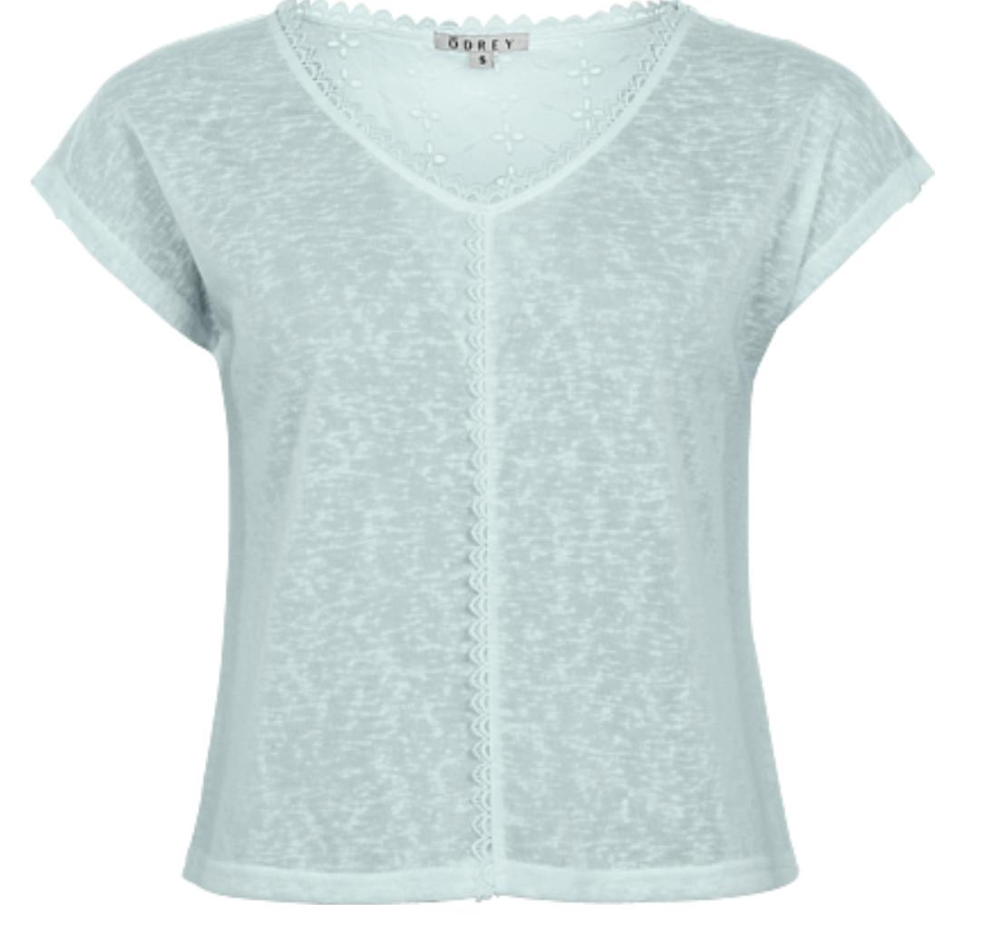 ôdrey Turquoise Linnen Effect T-shirt Dames