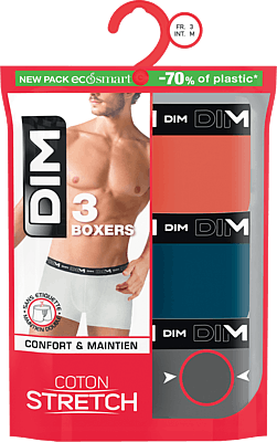 Dim 3 Boxers Coton Stretch Orange/bleu/gris
