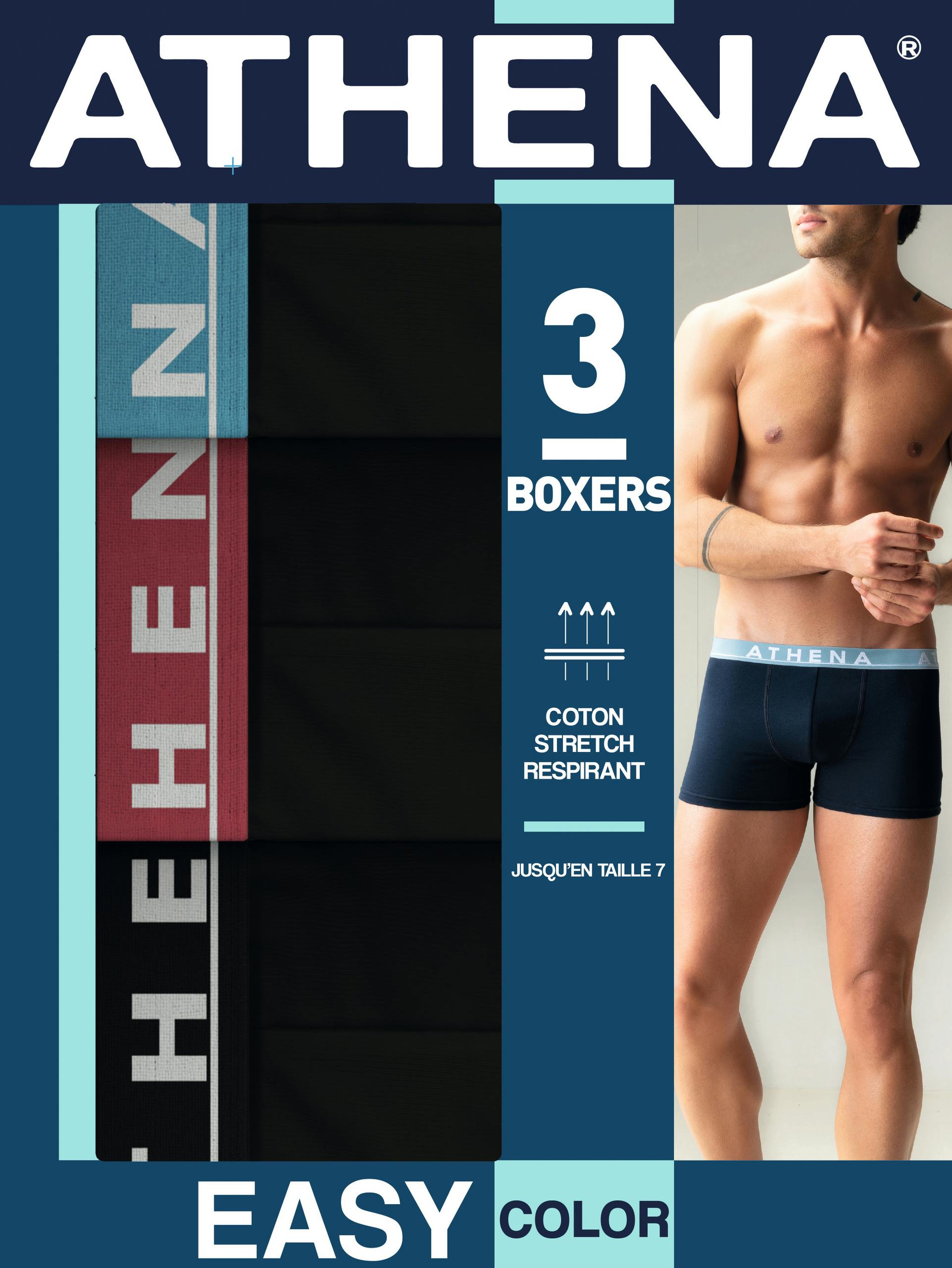 Athena - Lot 3 Boxers Unis Noirs Homme Easy Color