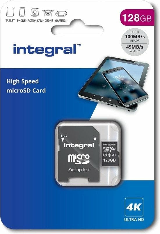 Integral Carte Mémoire MicroSD + Adaptateur V30 128 Go