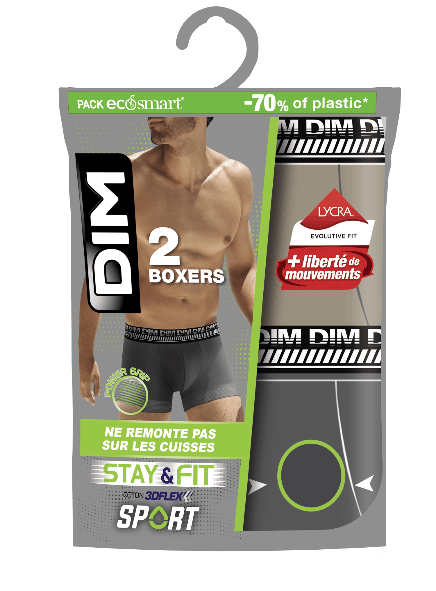 Dim - Lot De 2 Boxers Stay&fit Olive/gris