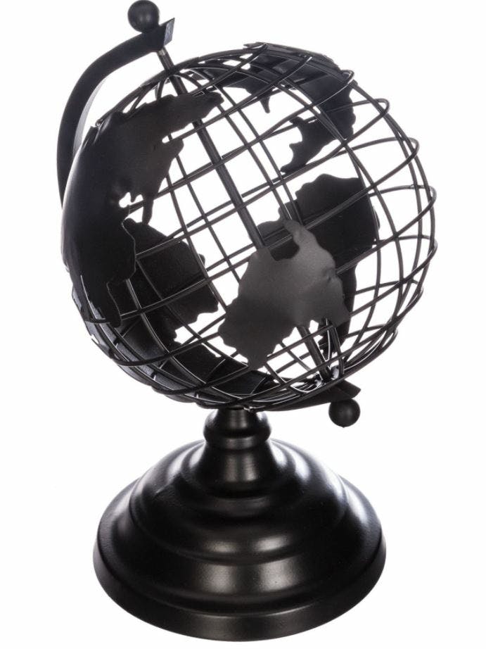 Zwarte Metalen Wereldbol H28cm