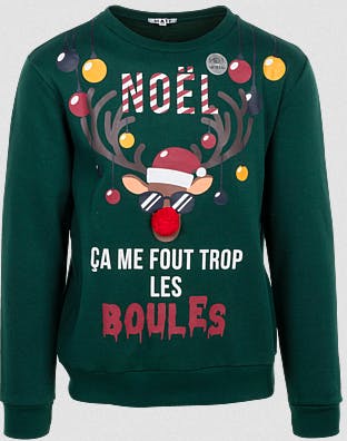 Sweat Vert Noël "ça Me Fout Les Boules"