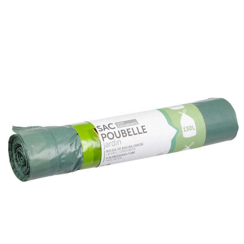 SAC POUBELLE JARDIN 130 LITRES LIEN COULLISSANT VERT X8